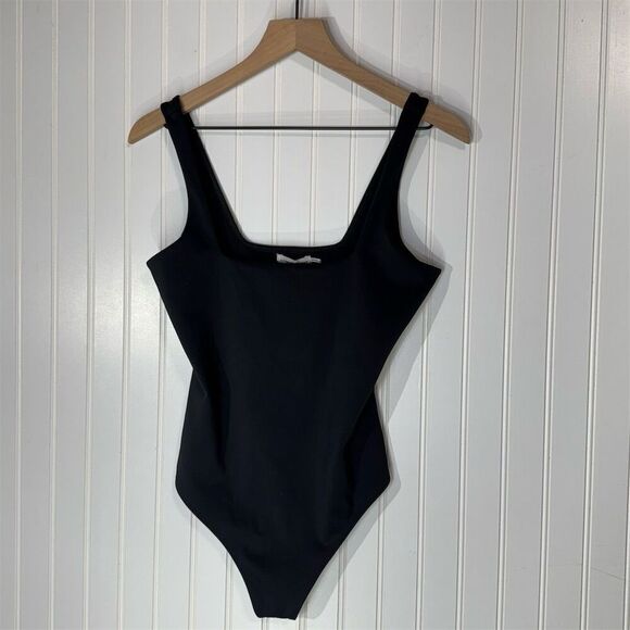 Good American NWT Black Square Neck Stretch Bodysuit Size 3 Minimalist Luxe Y2K - Picture 1 of 8